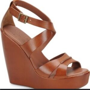 KORK-EASE Women's Gracen Wedge Sandal Dark Tan Leather size 9